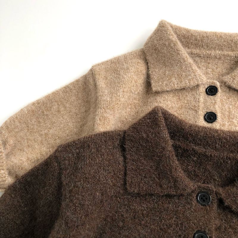 Kid Solid Color Polo Knitted Sweater