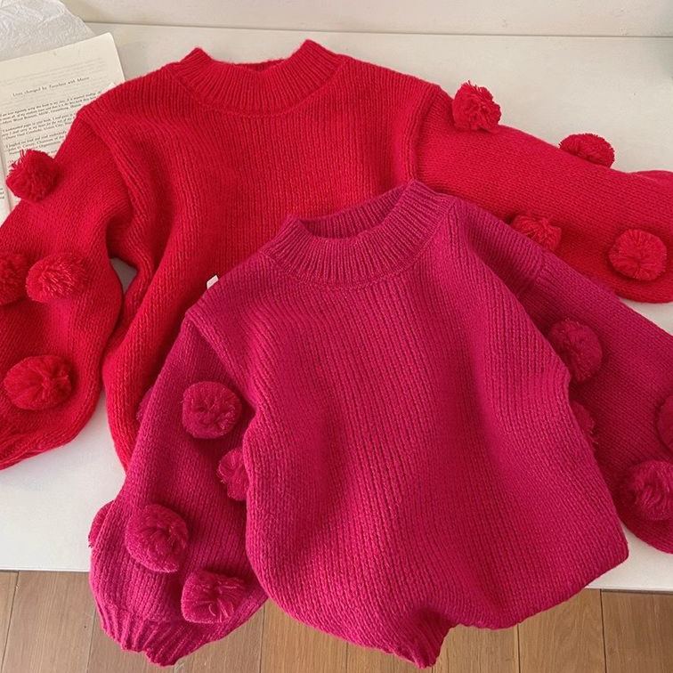 Kids Solid Color Sweet 3D Dot Knitted Sweater