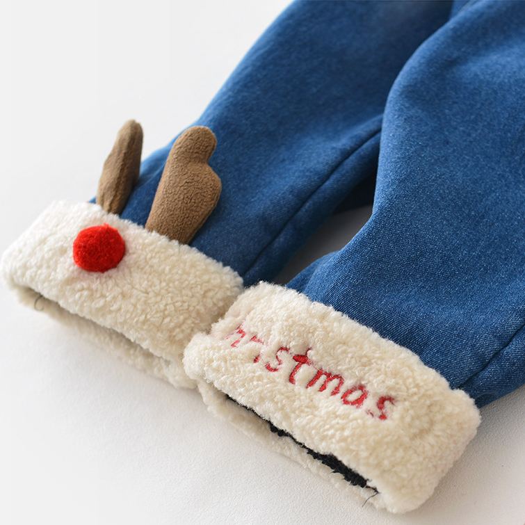 CHRISTMAS Baby Denim Deer Fleece Lined Pants