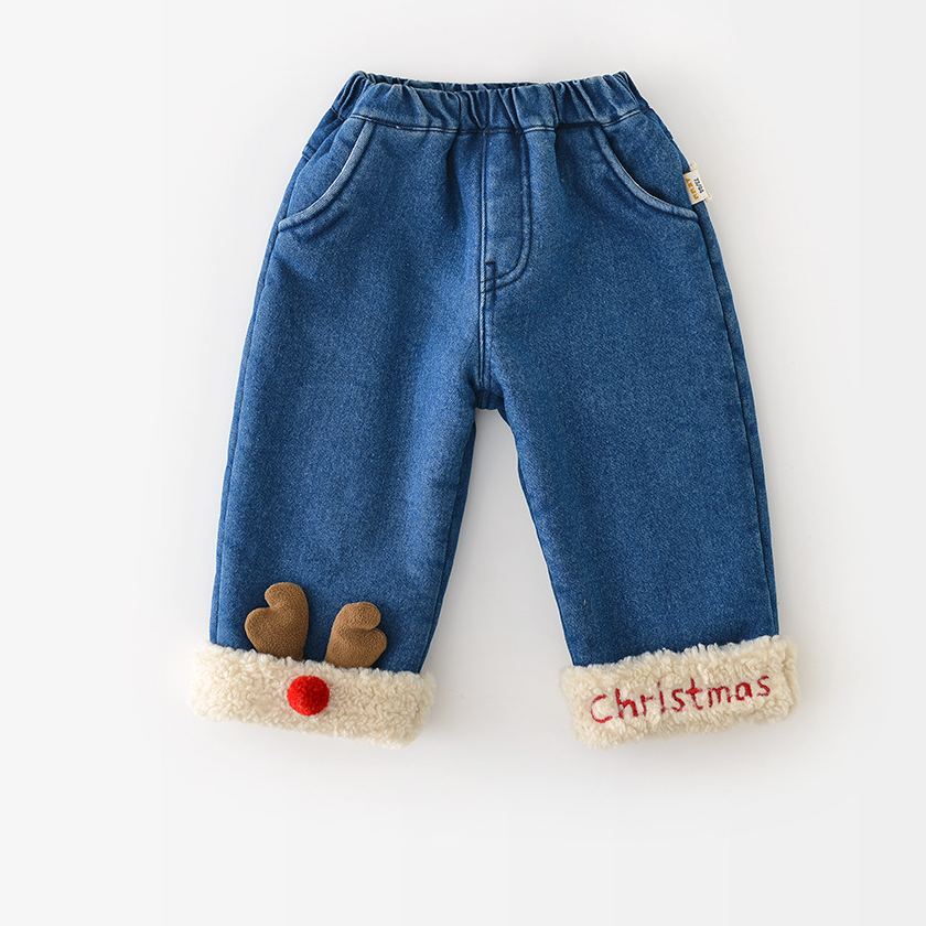 CHRISTMAS Baby Denim Deer Fleece Lined Pants