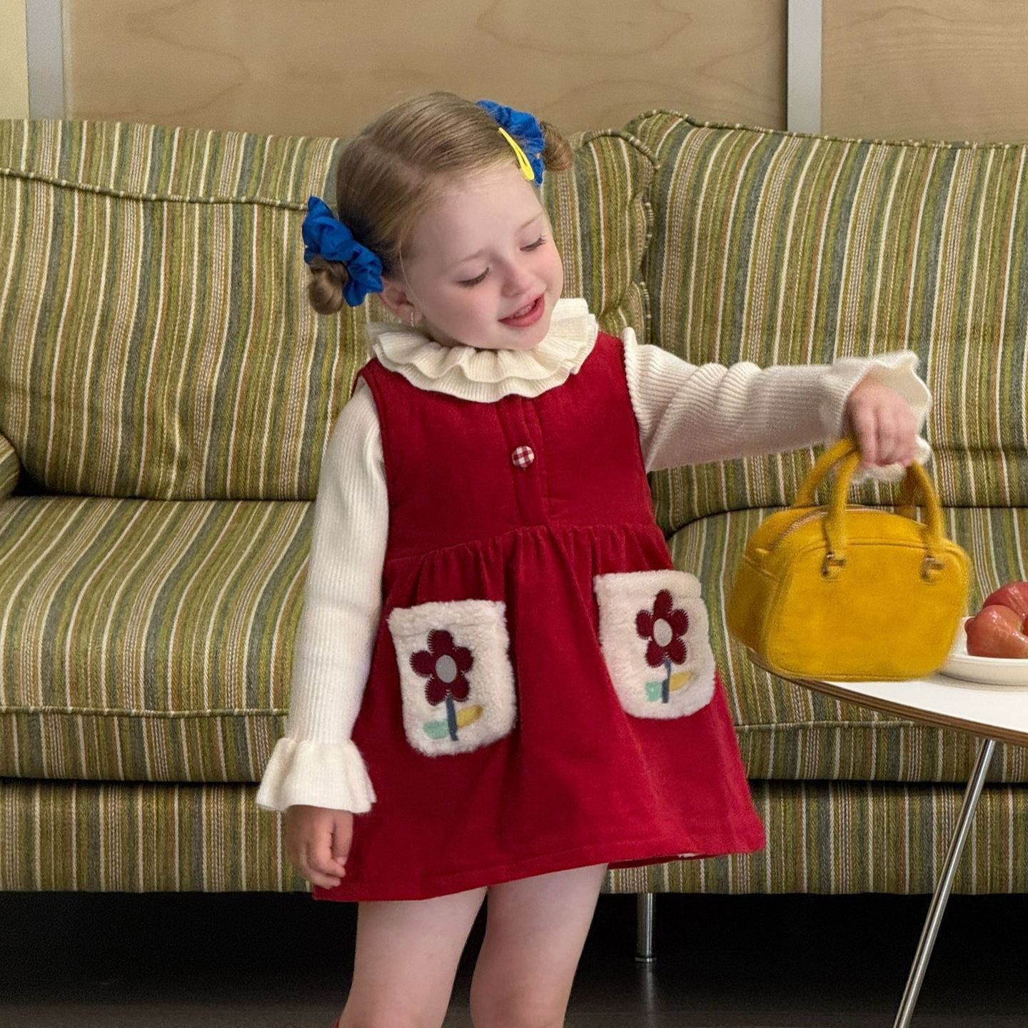 Baby Toddler Girls Flower Fleece Lined Sleeveless Dress