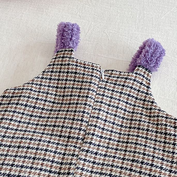 Baby Girl Plaid Heart Sleeveless Purple Dress & Black Top