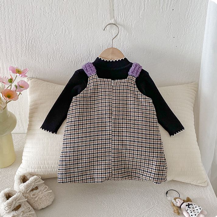 Baby Girl Plaid Heart Sleeveless Purple Dress & Black Top