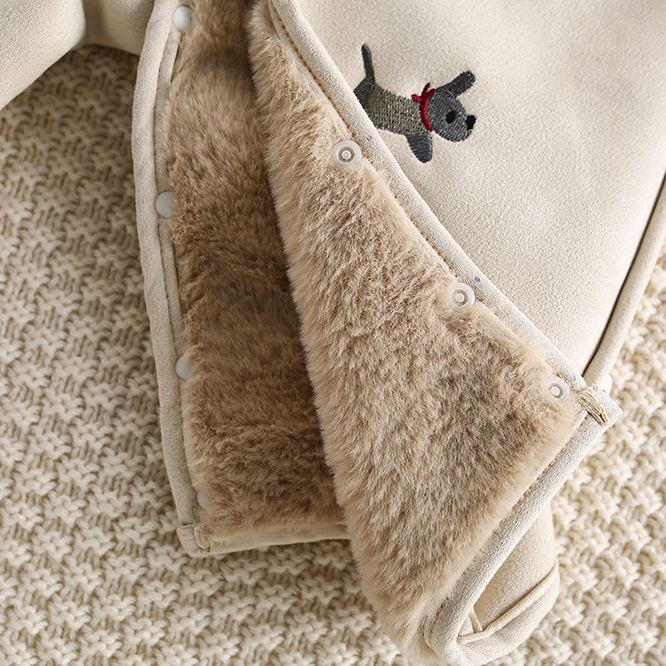Baby Dog Embroidered Suede Padded Romper