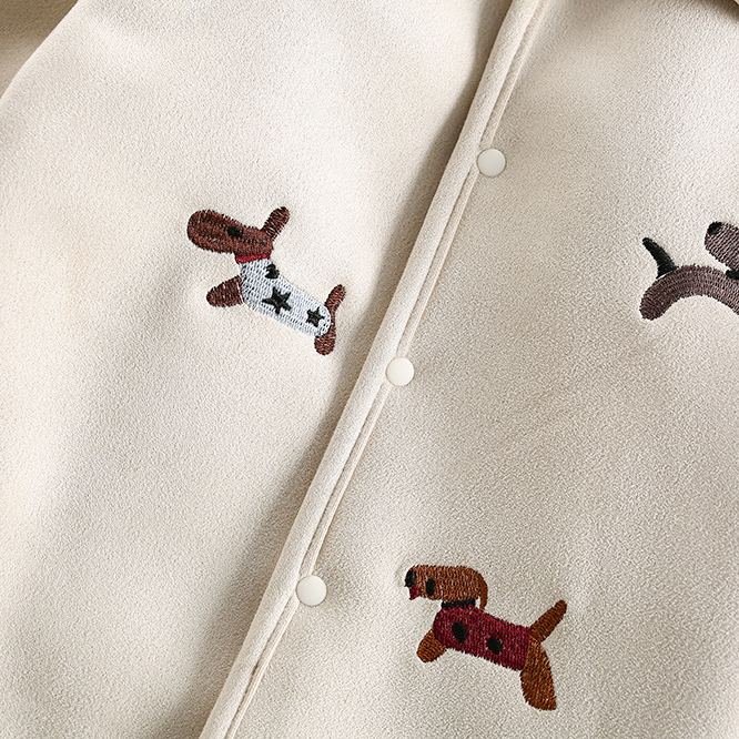 Baby Dog Embroidered Suede Padded Romper