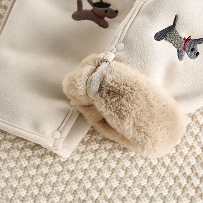 Baby Dog Embroidered Suede Padded Romper
