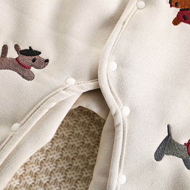 Baby Dog Embroidered Suede Padded Romper