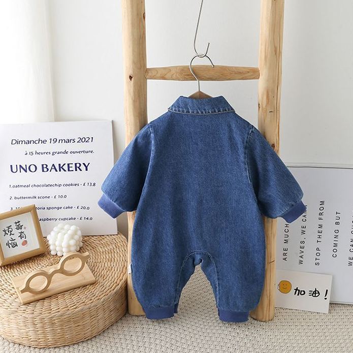Baby Dog Patches Denim Lapel Romper