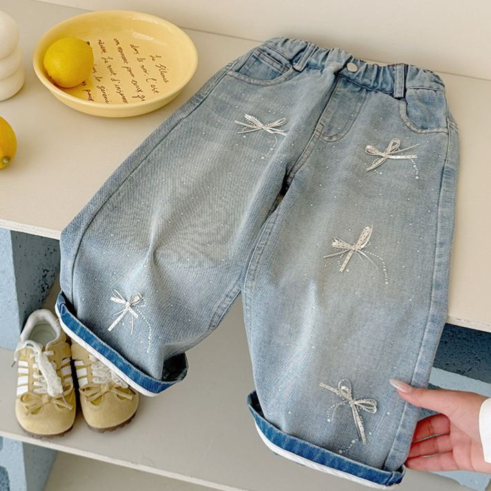 Toddler Kid Girl Bow Die Jeans