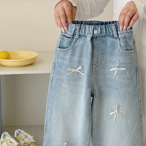 Toddler Kid Girl Bow Die Jeans