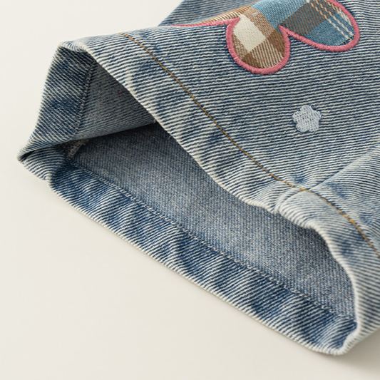 Toddler Kid Girl Denim Plaid Flower Pants