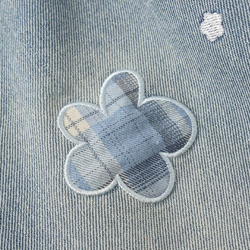 Toddler Kid Girl Denim Plaid Flower Pants