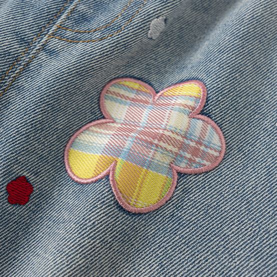 Toddler Kid Girl Denim Plaid Flower Pants