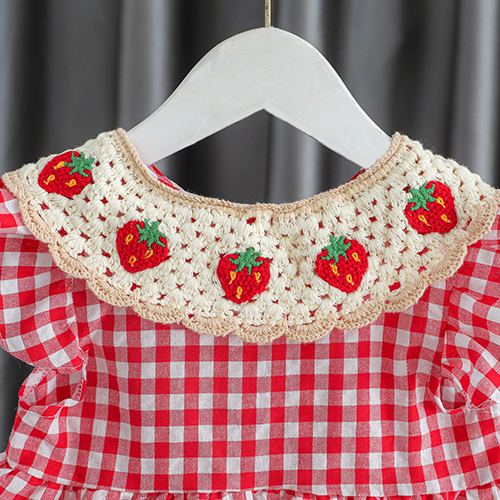 Baby Strawberry Red Plaid Dress with Bag