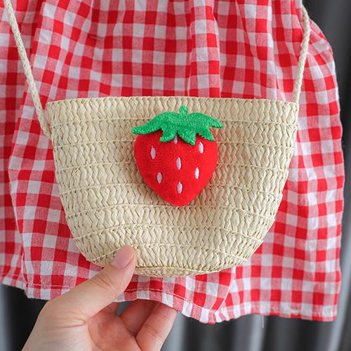 Baby Strawberry Red Plaid Dress with Bag