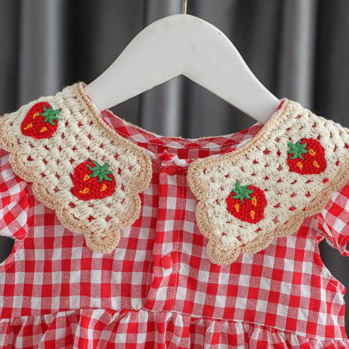 Baby Strawberry Red Plaid Dress with Bag