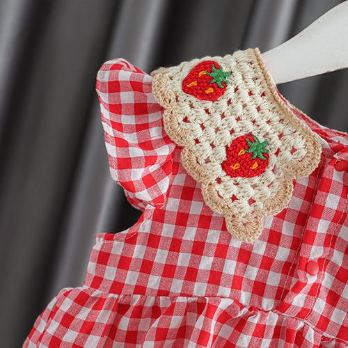 Baby Strawberry Red Plaid Dress with Bag