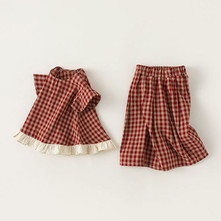 Toddler Kid Girl Plaid Flying Sleeves 2-piece Set