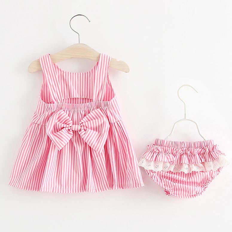 Baby 2-Piece Bow Vertical Striped Lace Set