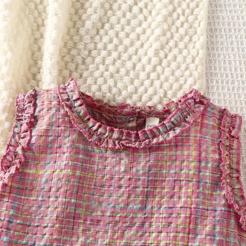 Toddler 2-Piece Pink Plaid Sleeveless Casual Set