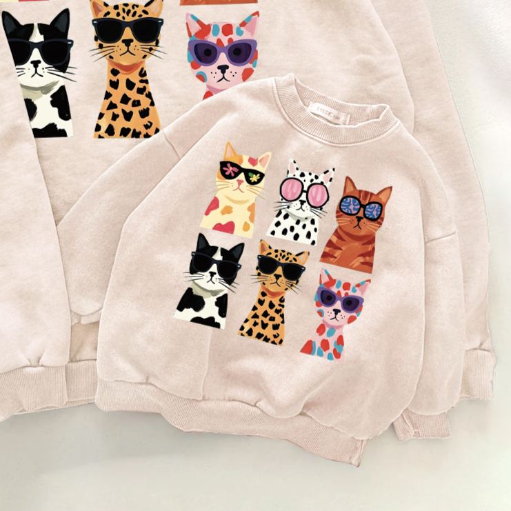 Mama and Me Cat Pattern Sweatshirt