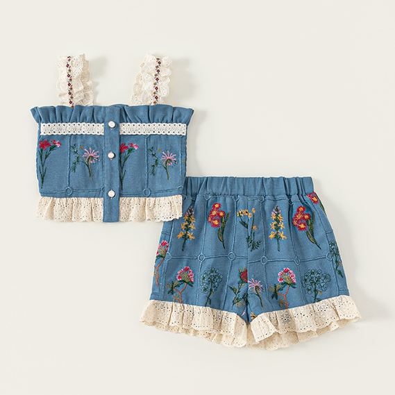 Toddler & Kids Flowers Lace 2-Piece Set