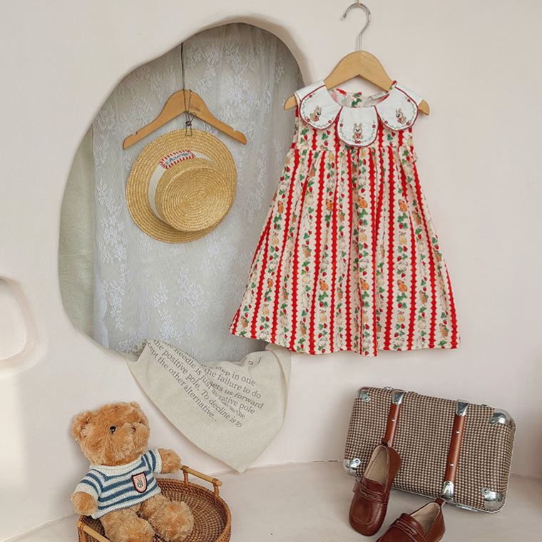 Kids Red Stripe Bunny Strawberry Dress