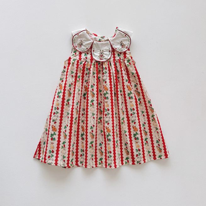Kids Red Stripe Bunny Strawberry Dress