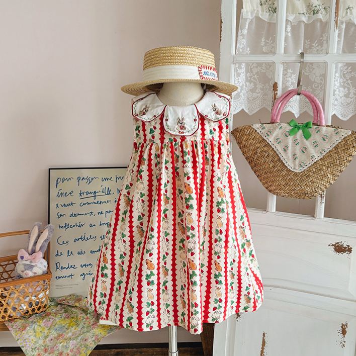 Kids Red Stripe Bunny Strawberry Dress