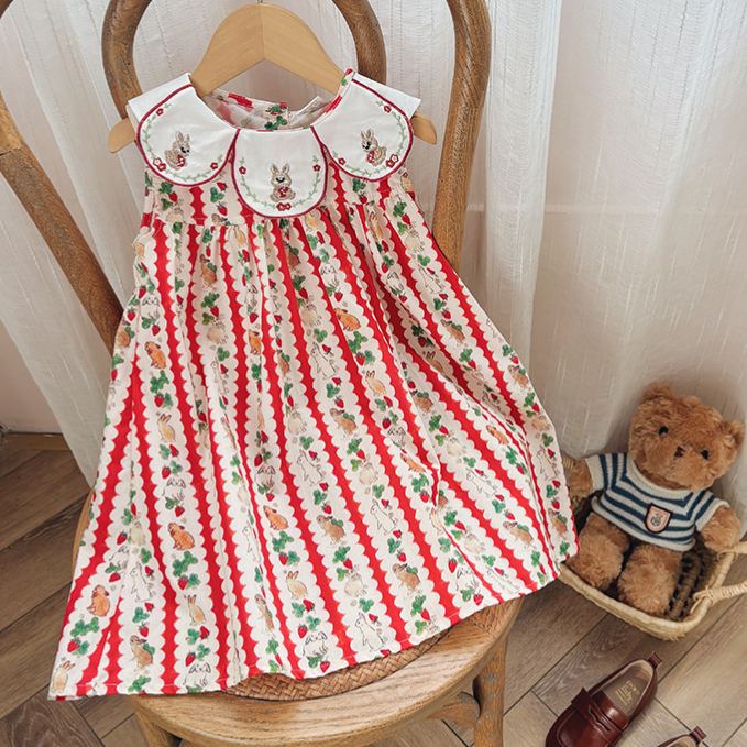 Kids Red Stripe Bunny Strawberry Dress