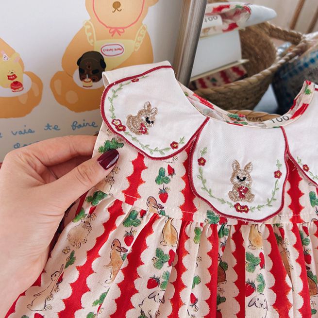 Kids Red Stripe Bunny Strawberry Dress