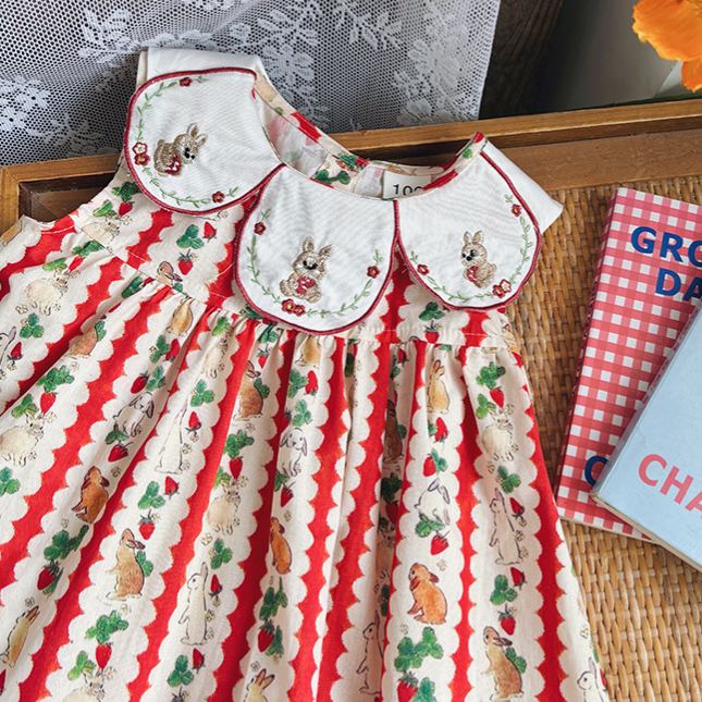 Kids Red Stripe Bunny Strawberry Dress