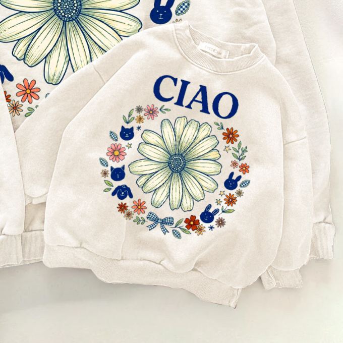 CIAO Family Sunflower Animal Pattern Sweatshirt
