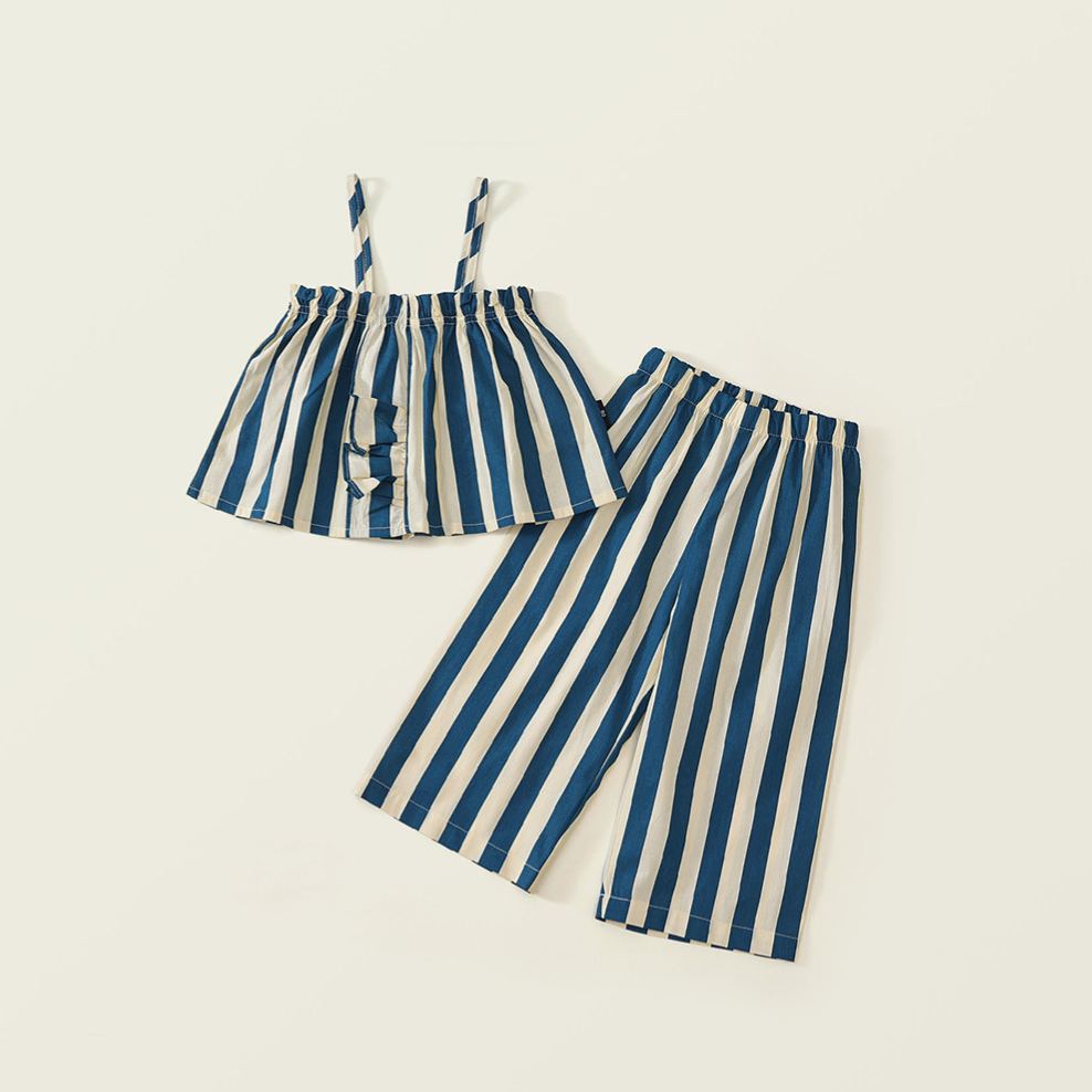 Toddler Girl Blue White Stripe Casual Two Piece Set