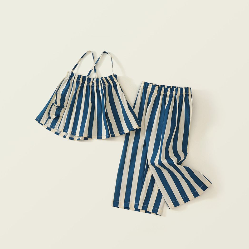 Toddler Girl Blue White Stripe Casual Two Piece Set