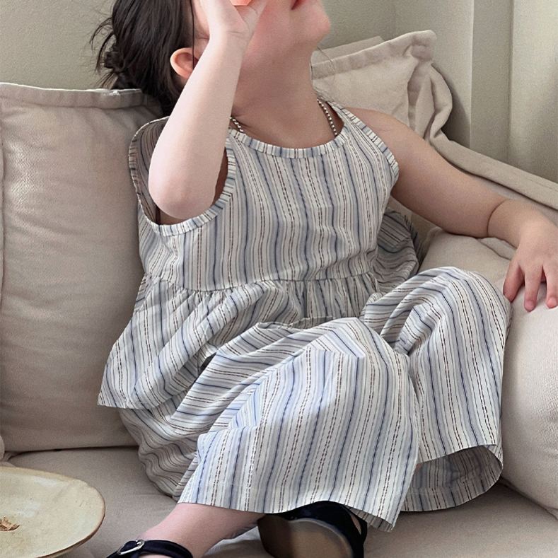 Kids Girl Blue White Stripe Casual Two Piece Set