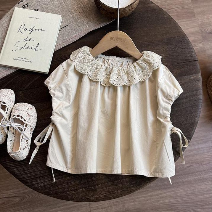 Kids Girl Vintage Floral Lace Collar Top & Pants Set