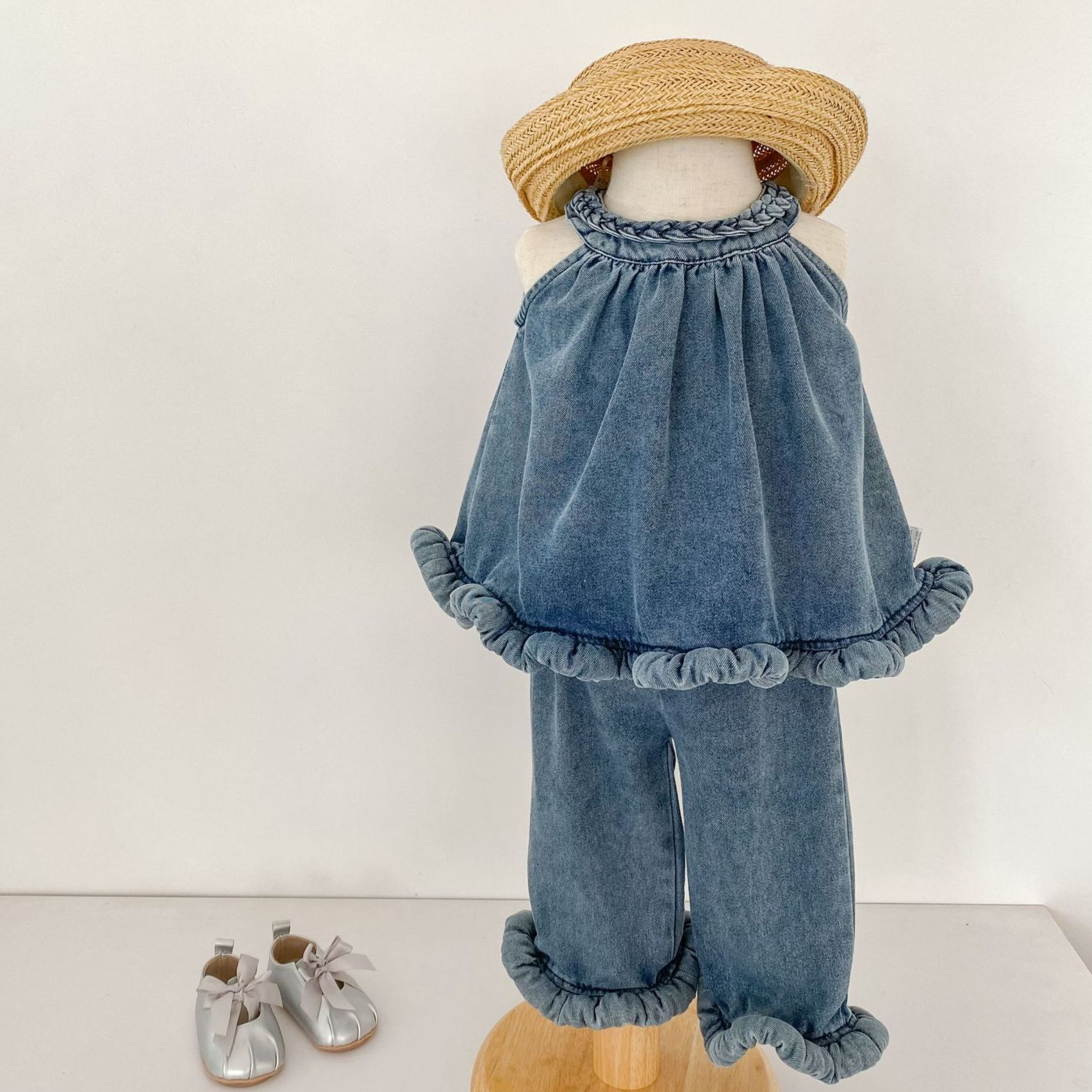 Baby Toddler Woven Denim Halter Top and Pants Sets