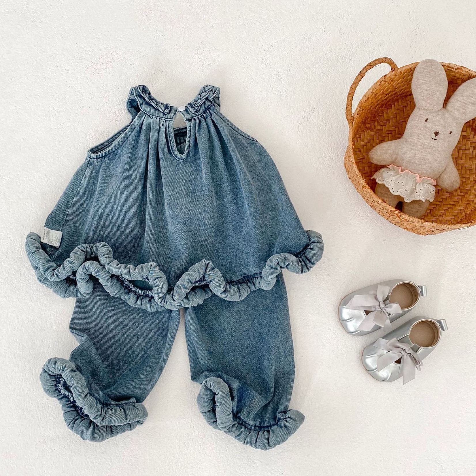 Baby Toddler Woven Denim Halter Top and Pants Sets