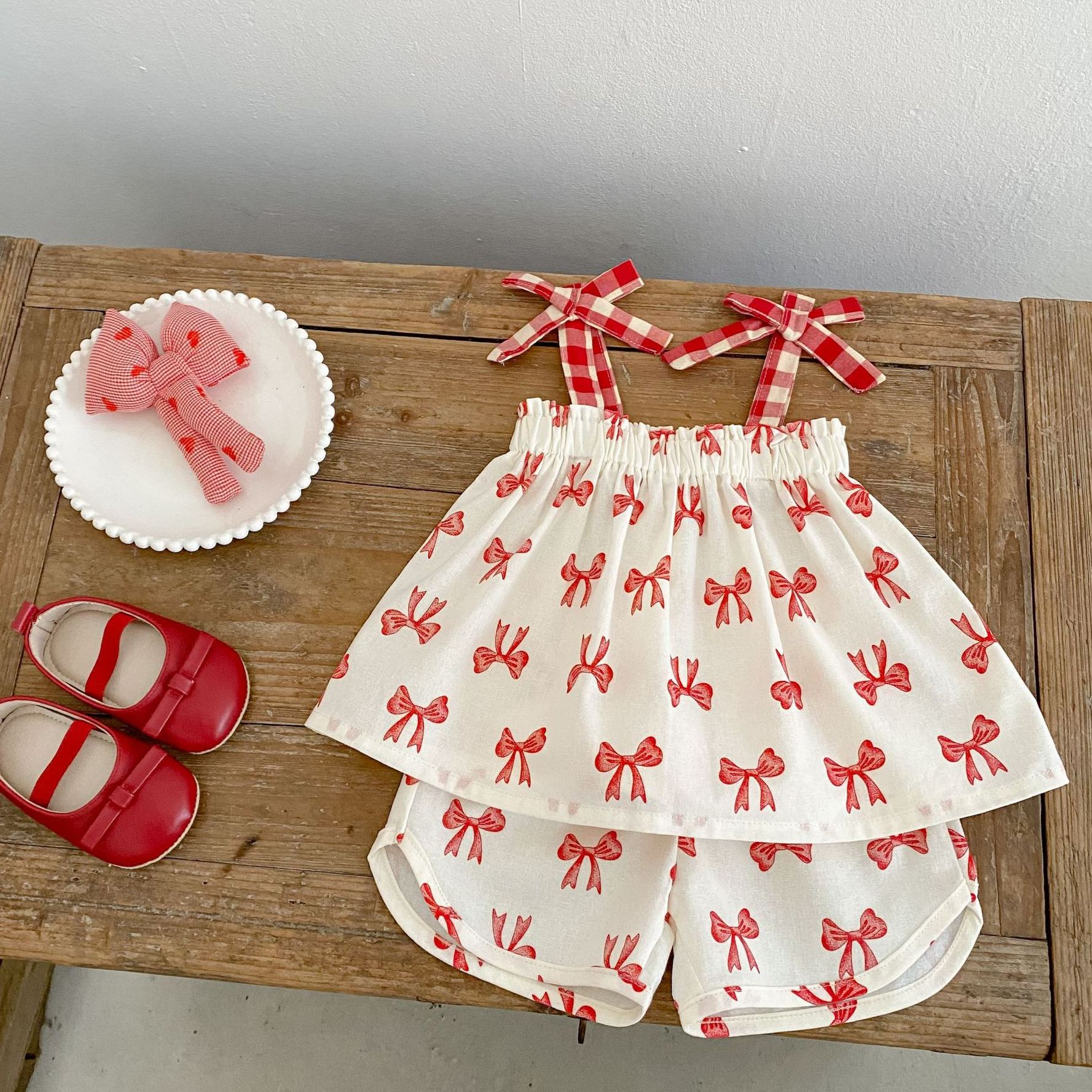 Baby Bow Tie Straps Top and Shorts Set