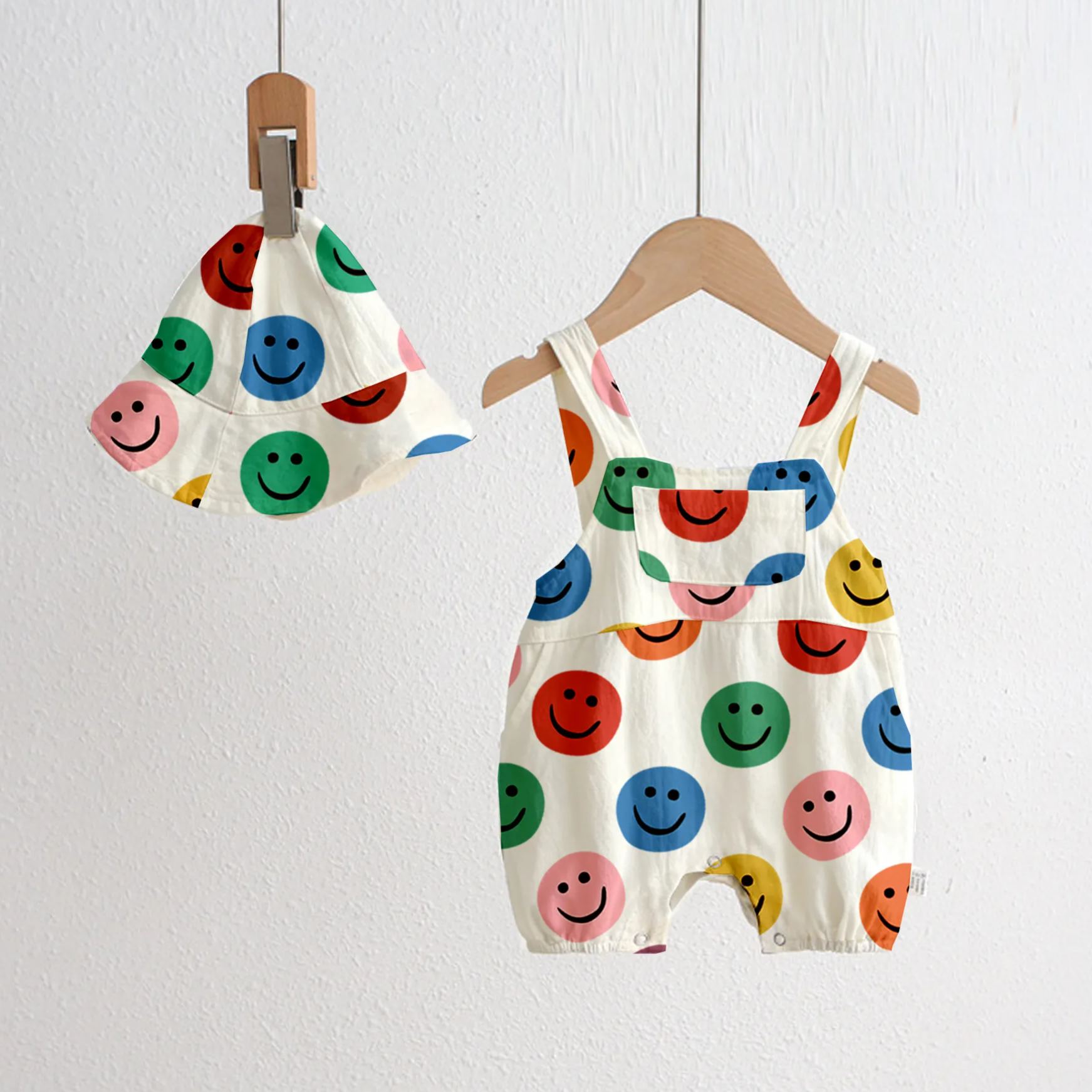 Baby Colorful Smiley Overall and Hat Set
