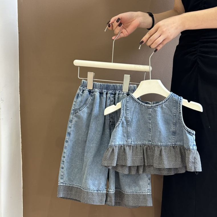 Kid Girls Sleeveless Vest and Pants 2-piece Denim Set