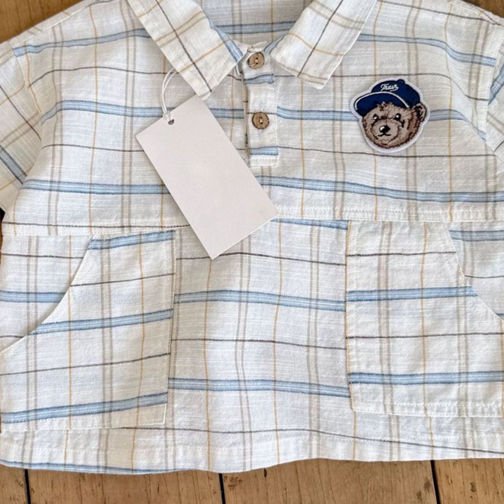 Baby Toddler Bear Plaid Lapel Sets