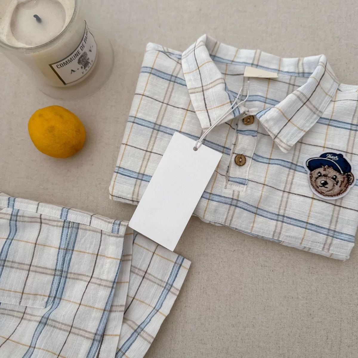 Baby Toddler Bear Plaid Lapel Sets