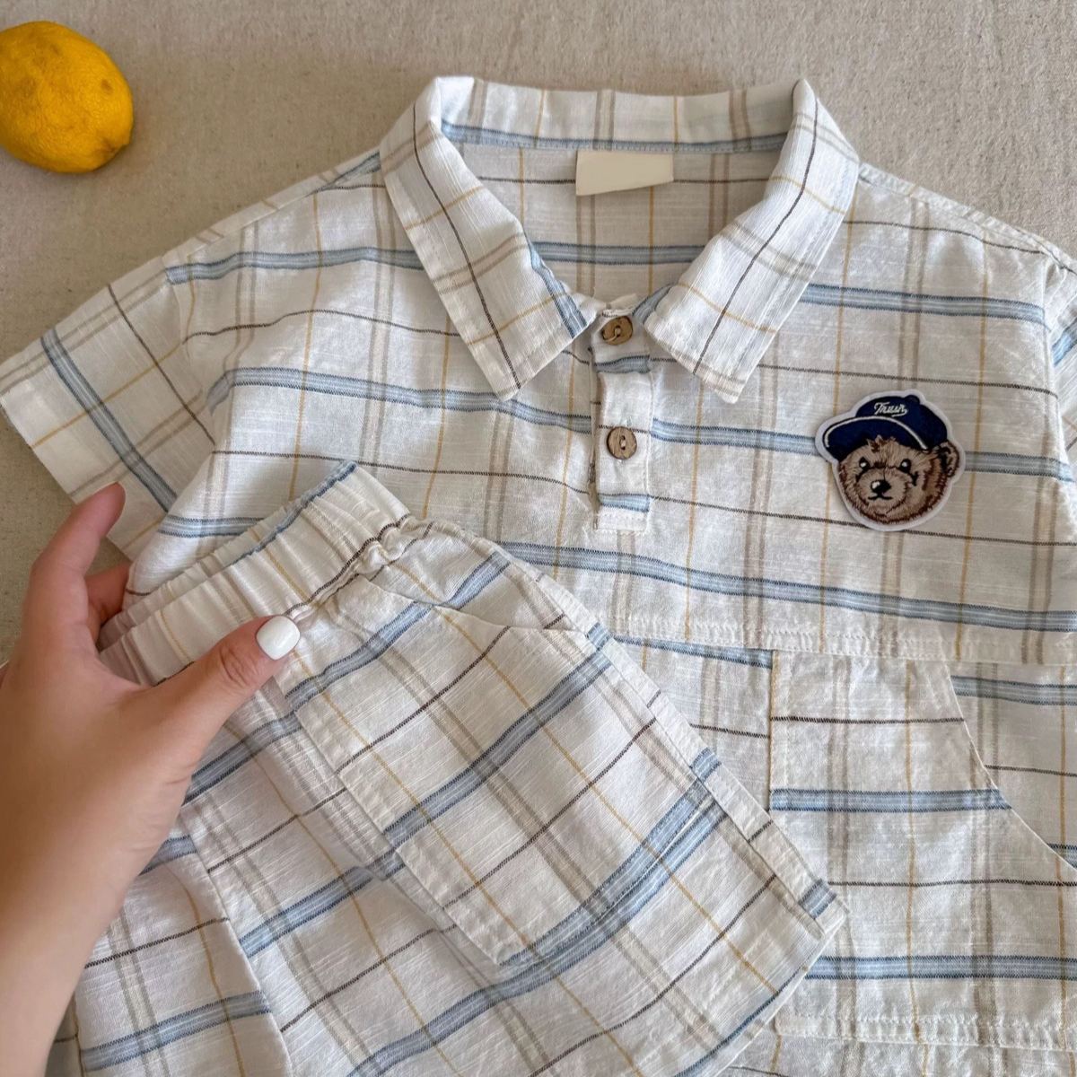 Baby Toddler Bear Plaid Lapel Sets