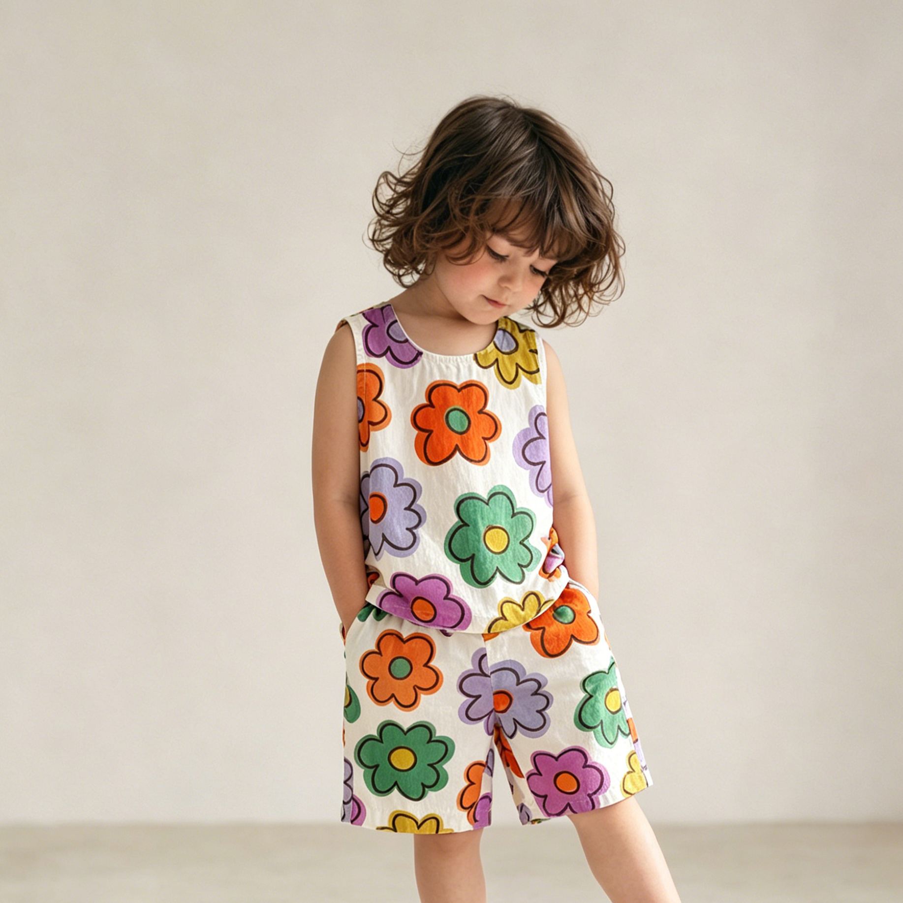 Baby & Kids Colorful Flowers Tank and Shorts Stripe Set