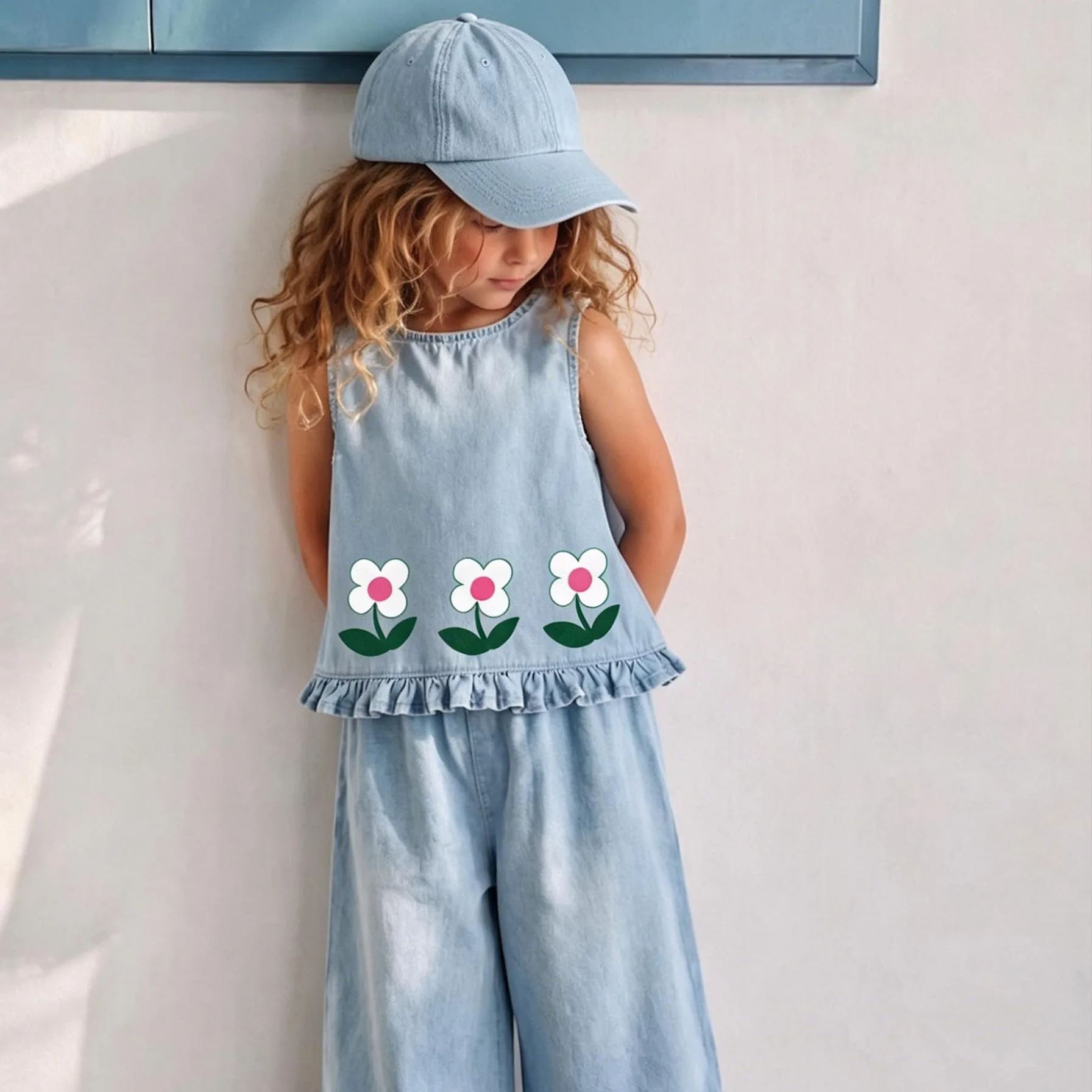 Baby & Kids Flower Denim 2 Piece Set