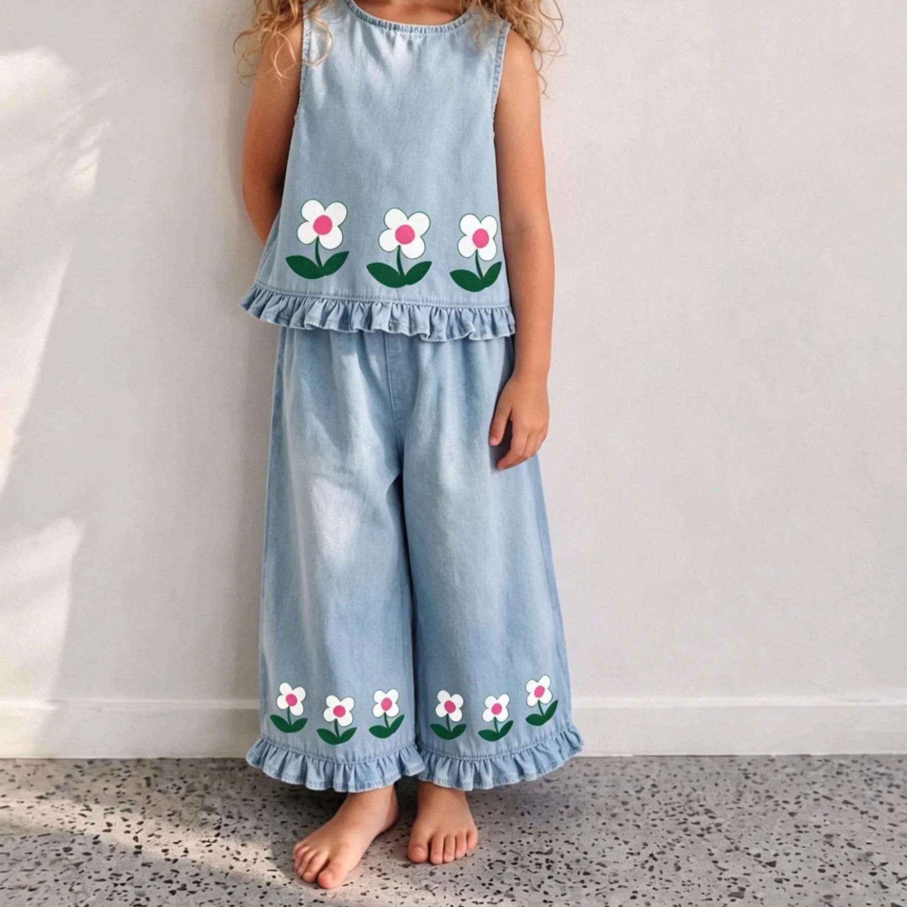 Baby & Kids Flower Denim 2 Piece Set