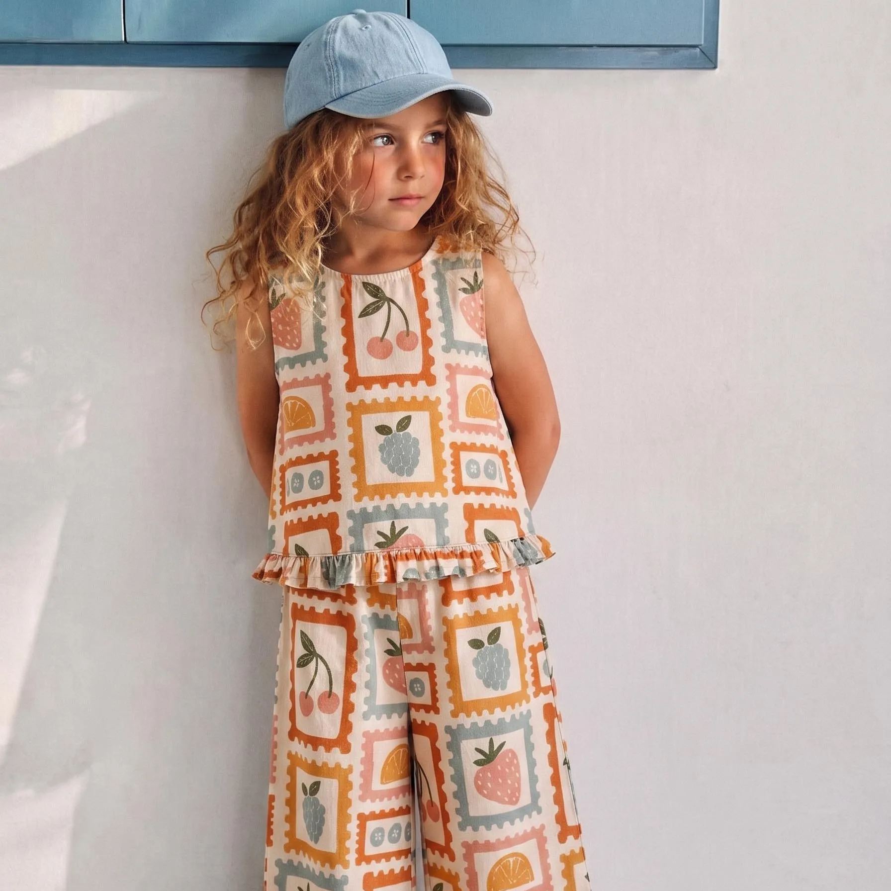 Baby & Kids Fruit Stamp Light Orange Denim 2 Piece Set