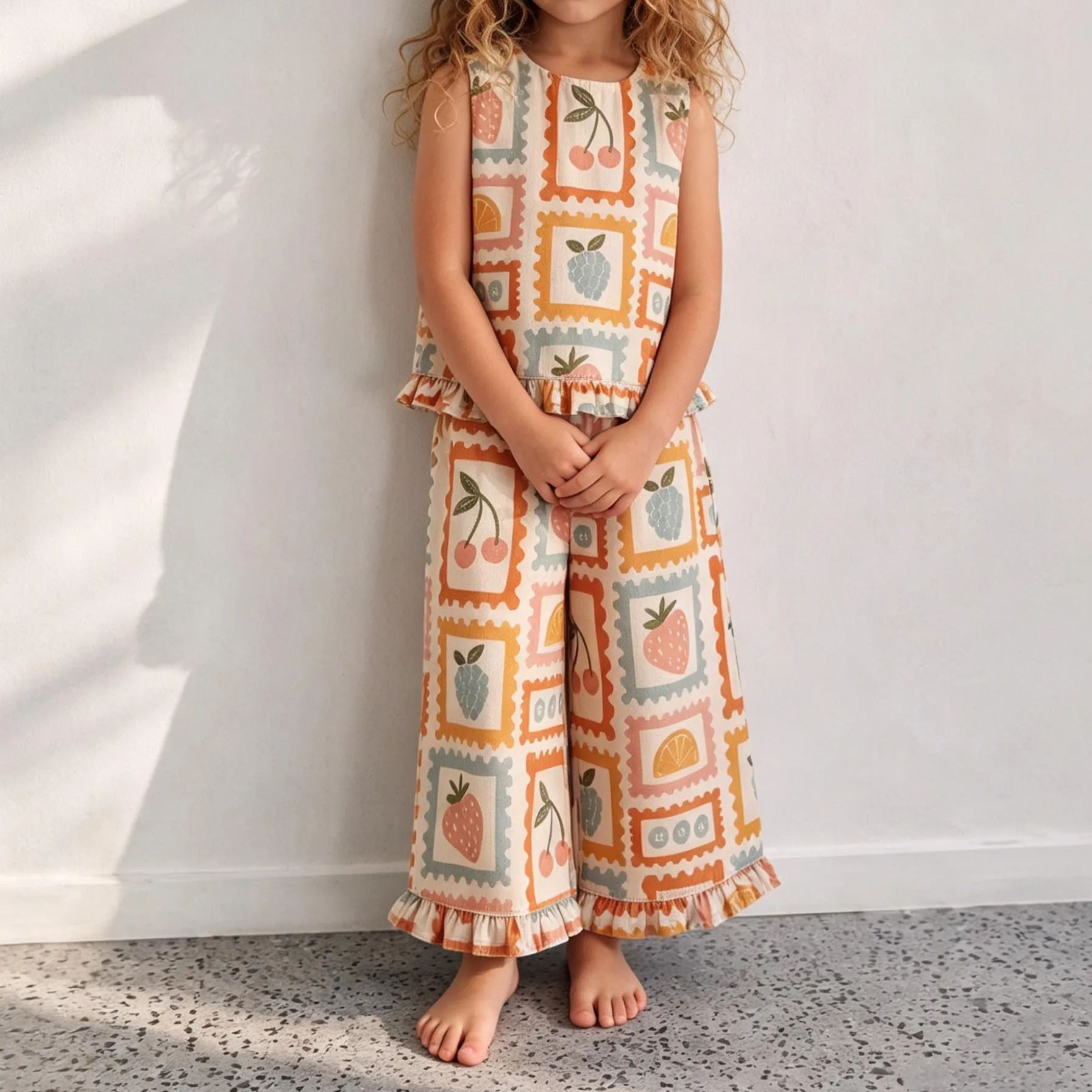 Baby & Kids Fruit Stamp Light Orange Denim 2 Piece Set